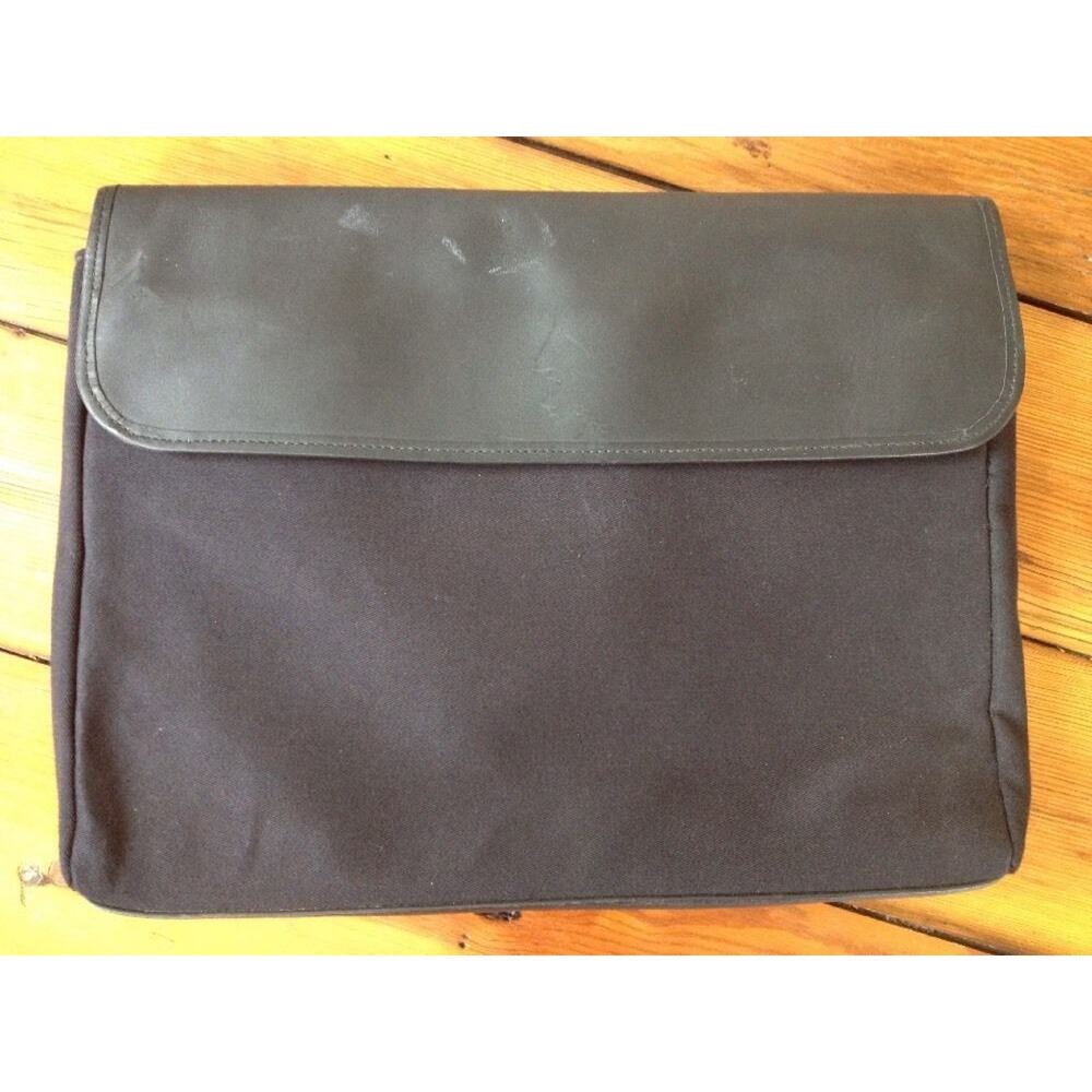 Levenger Black Leather Nylon Laptop Case Sleeve Bag 14.5"x10" Made in England